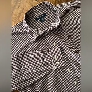 Brooks Brothers Fleece Men’s XL Brown Gingham‎ Check Long Sleeve Button Up Shirt
